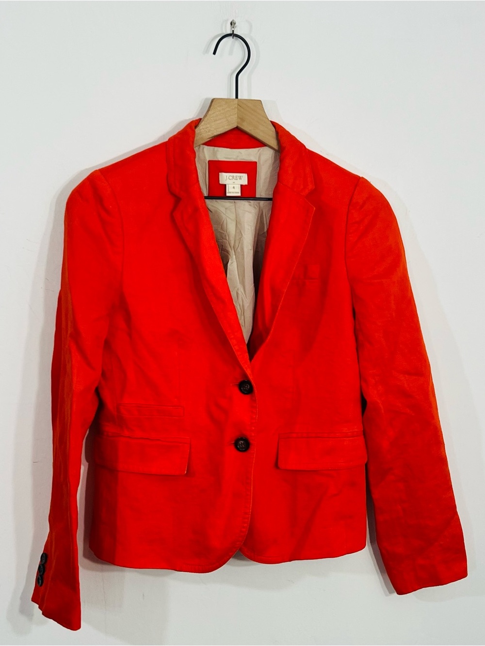 J.CREW Orange Button Front Collared Lined Linen Blazer Jacket w/ Pockets Size 4